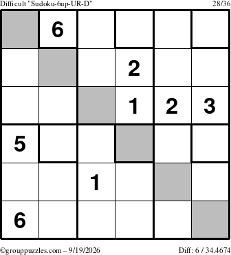 The grouppuzzles.com Difficult Sudoku-6up-UR-D puzzle for Saturday September 19, 2026