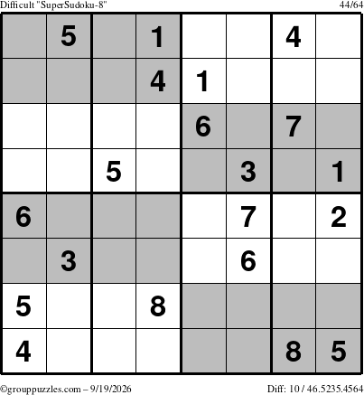 The grouppuzzles.com Difficult SuperSudoku-8 puzzle for Saturday September 19, 2026