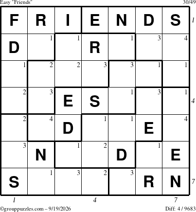 The grouppuzzles.com Easy Friends puzzle for Saturday September 19, 2026, suitable for printing, with all 4 steps marked