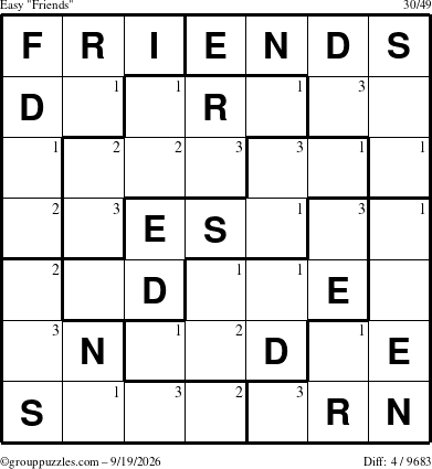 The grouppuzzles.com Easy Friends puzzle for Saturday September 19, 2026 with the first 3 steps marked