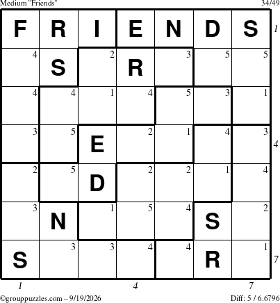 The grouppuzzles.com Medium Friends puzzle for Saturday September 19, 2026, suitable for printing, with all 5 steps marked