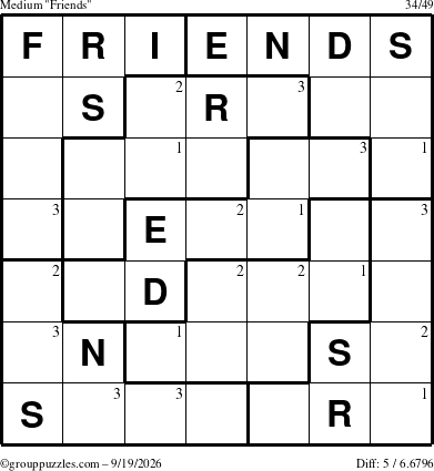 The grouppuzzles.com Medium Friends puzzle for Saturday September 19, 2026 with the first 3 steps marked