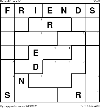 The grouppuzzles.com Difficult Friends puzzle for Saturday September 19, 2026 with the first 3 steps marked