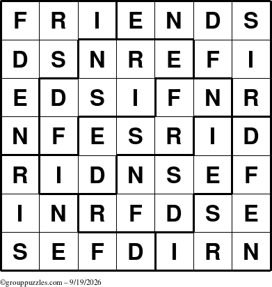 The grouppuzzles.com Answer grid for the Friends puzzle for Saturday September 19, 2026
