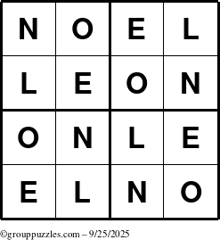The grouppuzzles.com Answer grid for the Noel puzzle for Thursday September 25, 2025