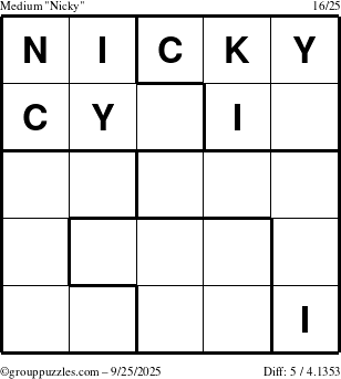 The grouppuzzles.com Medium Nicky puzzle for Thursday September 25, 2025