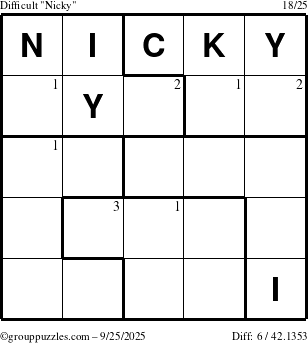 The grouppuzzles.com Difficult Nicky puzzle for Thursday September 25, 2025 with the first 3 steps marked