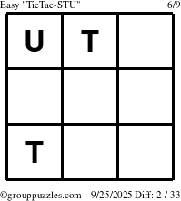 The grouppuzzles.com Easy TicTac-STU puzzle for Thursday September 25, 2025