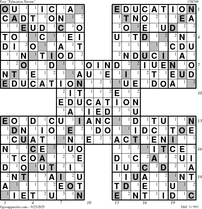 The grouppuzzles.com Easy Education-Xtreme puzzle for Thursday September 25, 2025 with all 3 steps marked