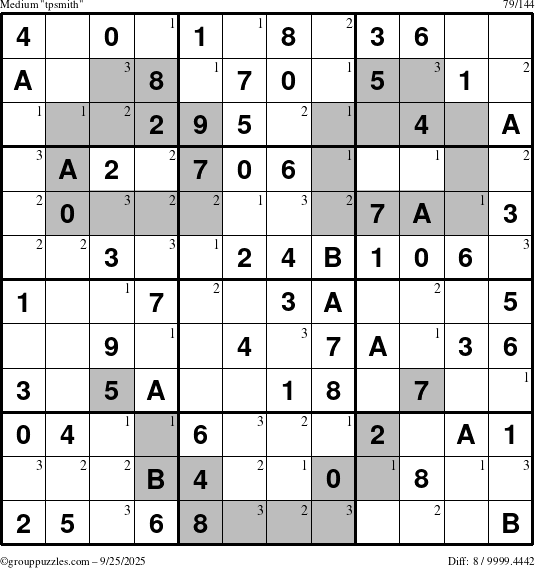 The grouppuzzles.com Medium tpsmith puzzle for Thursday September 25, 2025 with the first 3 steps marked