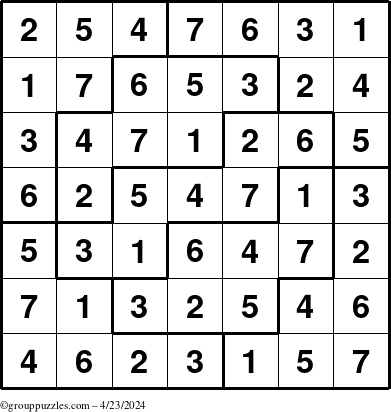 The grouppuzzles.com Answer grid for the Sudoku-7 puzzle for Tuesday April 23, 2024