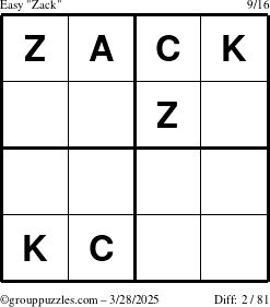 The grouppuzzles.com Easy Zack puzzle for Friday March 28, 2025
