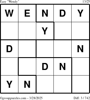 The grouppuzzles.com Easy Wendy puzzle for Friday March 28, 2025