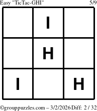 The grouppuzzles.com Easy TicTac-GHI puzzle for Monday March 2, 2026
