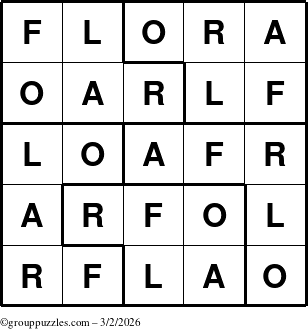 The grouppuzzles.com Answer grid for the Flora puzzle for Monday March 2, 2026