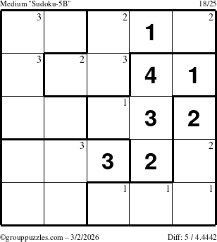 The grouppuzzles.com Medium Sudoku-5B puzzle for Monday March 2, 2026 with the first 3 steps marked