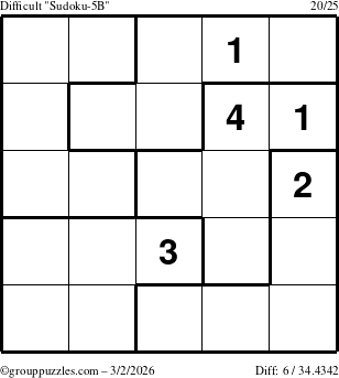 The grouppuzzles.com Difficult Sudoku-5B puzzle for Monday March 2, 2026