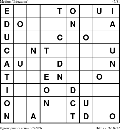The grouppuzzles.com Medium Education-c1 puzzle for Monday March 2, 2026