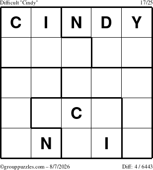 The grouppuzzles.com Difficult Cindy puzzle for Friday August 7, 2026