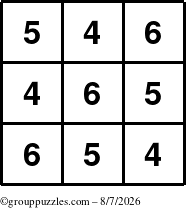 The grouppuzzles.com Answer grid for the TicTac-456 puzzle for Friday August 7, 2026