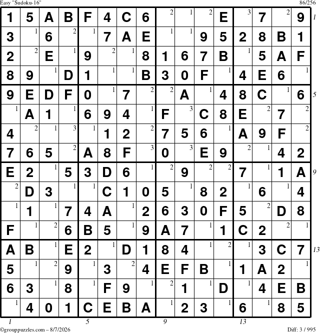 The grouppuzzles.com Easy Sudoku-16 puzzle for Friday August 7, 2026 with all 3 steps marked