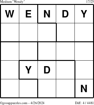 The grouppuzzles.com Medium Wendy puzzle for Friday April 26, 2024