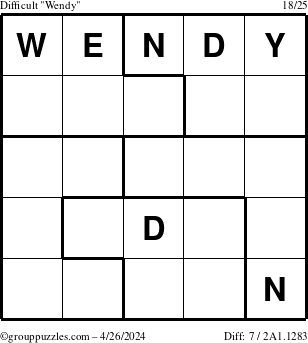 The grouppuzzles.com Difficult Wendy puzzle for Friday April 26, 2024