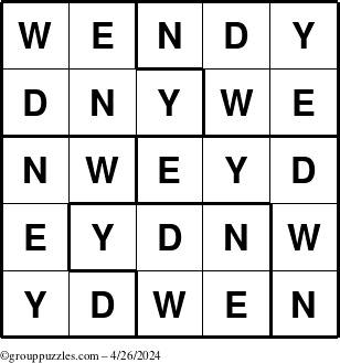 The grouppuzzles.com Answer grid for the Wendy puzzle for Friday April 26, 2024