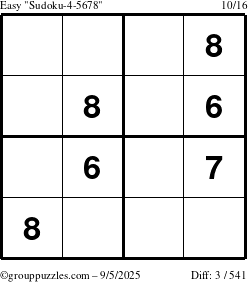 The grouppuzzles.com Easy Sudoku-4-5678 puzzle for Friday September 5, 2025