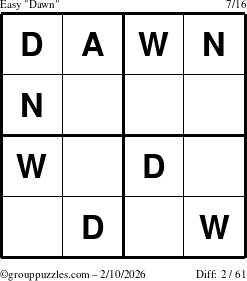 The grouppuzzles.com Easy Dawn puzzle for Tuesday February 10, 2026