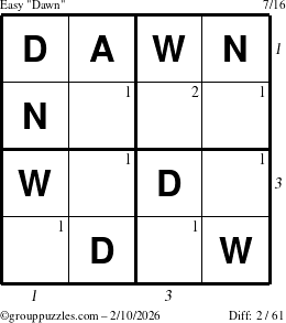 The grouppuzzles.com Easy Dawn puzzle for Tuesday February 10, 2026 with all 2 steps marked