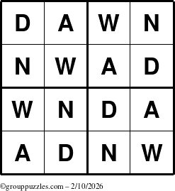 The grouppuzzles.com Answer grid for the Dawn puzzle for Tuesday February 10, 2026