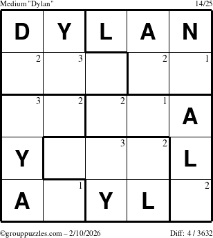 The grouppuzzles.com Medium Dylan puzzle for Tuesday February 10, 2026 with the first 3 steps marked