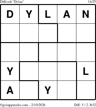 The grouppuzzles.com Difficult Dylan puzzle for Tuesday February 10, 2026