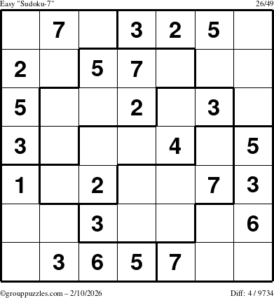 The grouppuzzles.com Easy Sudoku-7 puzzle for Tuesday February 10, 2026
