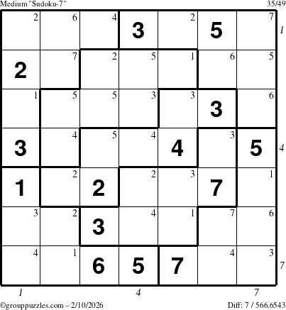 The grouppuzzles.com Medium Sudoku-7 puzzle for Tuesday February 10, 2026, suitable for printing, with all 7 steps marked