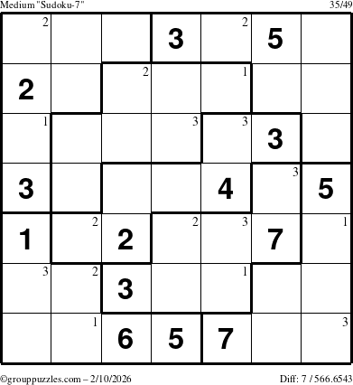 The grouppuzzles.com Medium Sudoku-7 puzzle for Tuesday February 10, 2026 with the first 3 steps marked