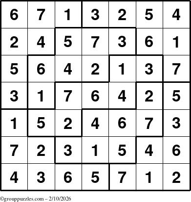 The grouppuzzles.com Answer grid for the Sudoku-7 puzzle for Tuesday February 10, 2026