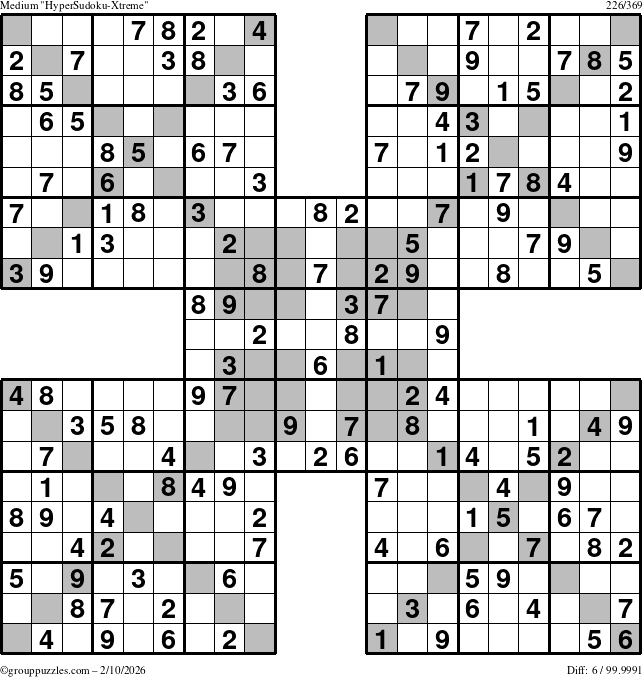 The grouppuzzles.com Medium HyperSudoku-Xtreme puzzle for Tuesday February 10, 2026