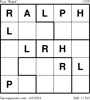 The grouppuzzles.com Easy Ralph puzzle for Wednesday April 3, 2024