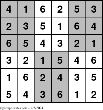 The grouppuzzles.com Answer grid for the SuperSudoku-Junior puzzle for Wednesday April 3, 2024