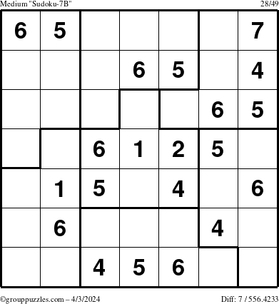 The grouppuzzles.com Medium Sudoku-7B puzzle for Wednesday April 3, 2024