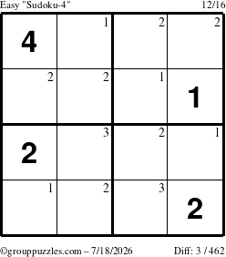 The grouppuzzles.com Easy Sudoku-4 puzzle for Saturday July 18, 2026 with the first 3 steps marked