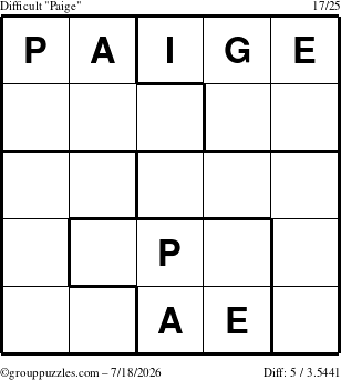 The grouppuzzles.com Difficult Paige puzzle for Saturday July 18, 2026