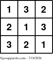 The grouppuzzles.com Answer grid for the TicTac-123 puzzle for Saturday July 18, 2026