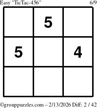 The grouppuzzles.com Easy TicTac-456 puzzle for Friday February 13, 2026