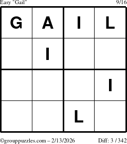 The grouppuzzles.com Easy Gail puzzle for Friday February 13, 2026