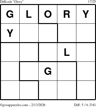 The grouppuzzles.com Difficult Glory puzzle for Friday February 13, 2026