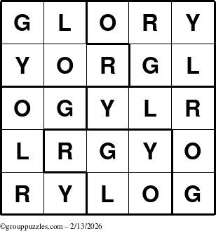 The grouppuzzles.com Answer grid for the Glory puzzle for Friday February 13, 2026