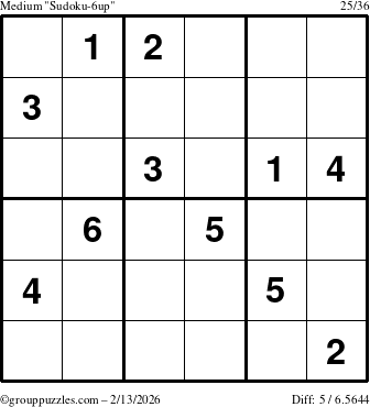 The grouppuzzles.com Medium Sudoku-6up puzzle for Friday February 13, 2026